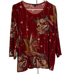 JESSICA MAX Round Neckline Pullover Floral Top, Women’s Size 2X, Red